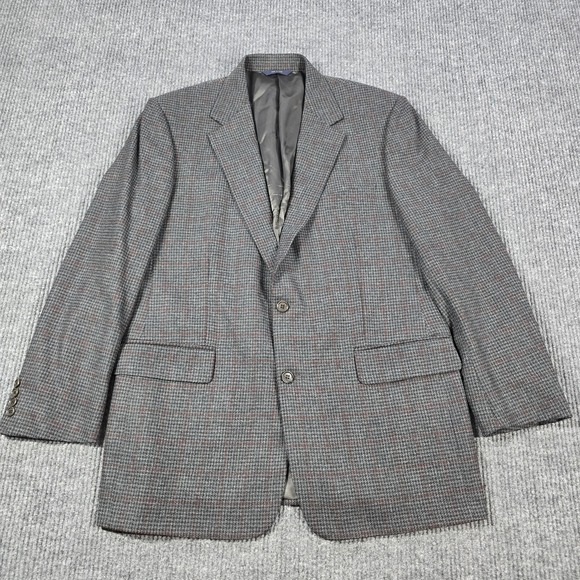 Brooks Brothers Blazer Mens 44 Gray Plaid Wool Cashmere Made in Italy Sport Coat - Picture 1 of 14